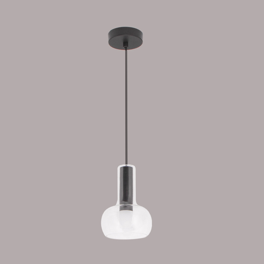 SUSPENSION G9 220V ALUMINIUM NOIR+VERRE CLAIRE